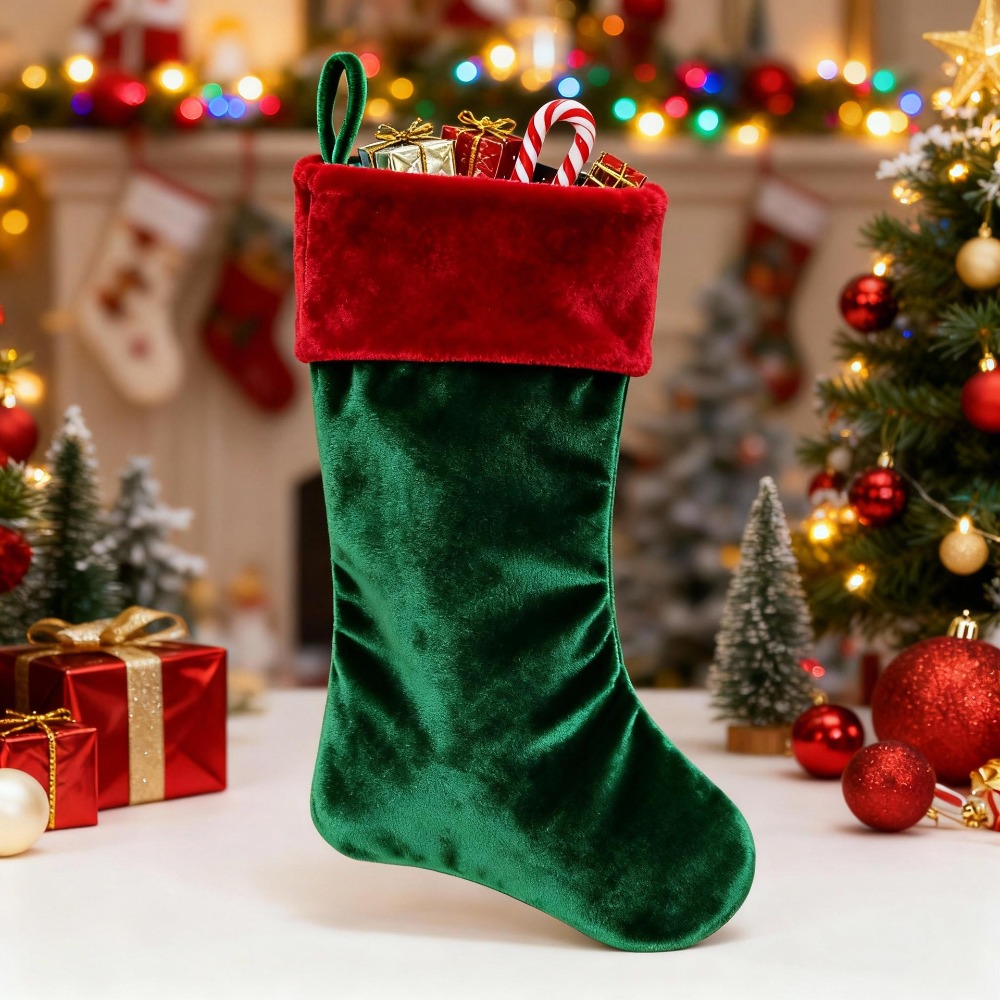 Christmas Stocking Hanging - Calcetín Navideño de Terciopelo Rojo y