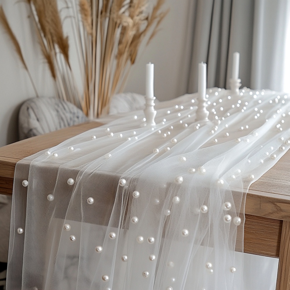 Christmas Table Runner - Caminero de Mesa de Gasa Perlada
